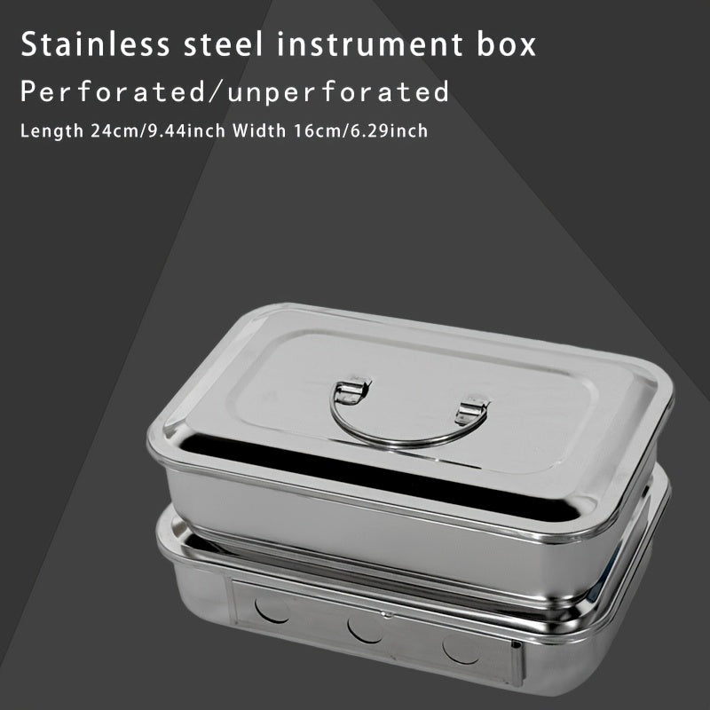 Caixa de desinfección de acero inoxidable, bandeja para herramientas, dos opciones sin agujeros y con orificios de ventilación, resistente a la corrosión, ideal para almacenar herramientas de uñas, tatuajes, instrumentos dentales, etc