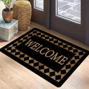 1 pieza de "BIENVENIDO" alfombra de pana - Poliéster antideslizante, ligero, patrón de cuadros negro y dorado, perfecto para decoración del hogar, alfombra de bienvenida para la entrada | Alfombra de patrón de cuadros | Alfombra de fibra de poliéster, al