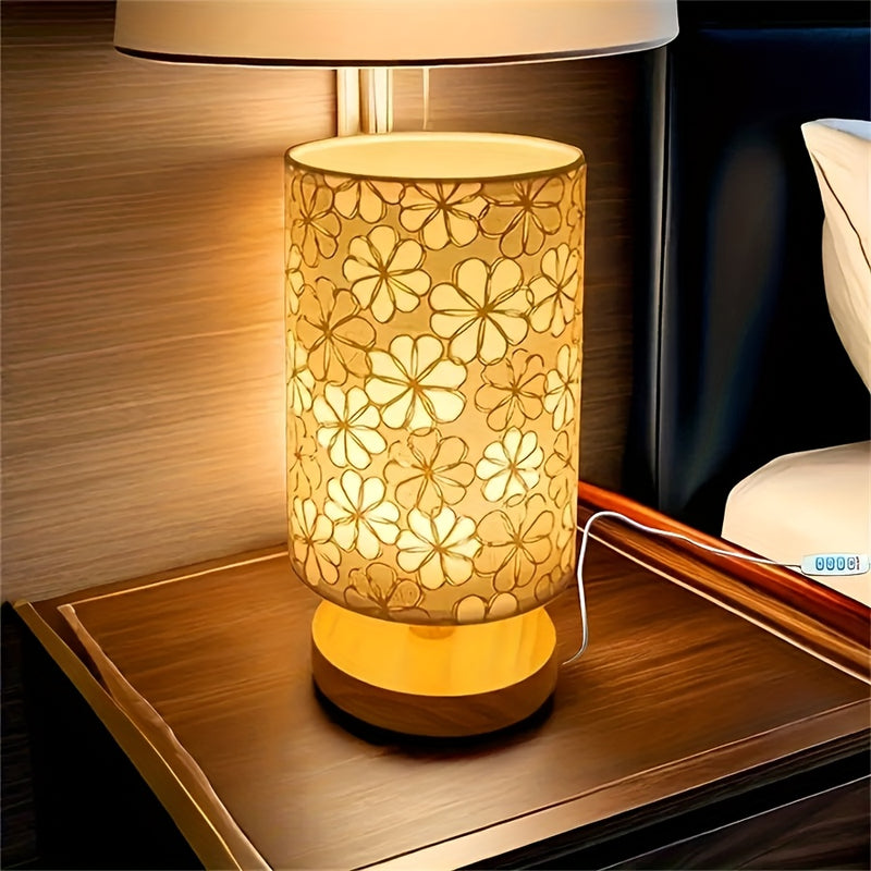 Linterna de Sueños con Luz Cálida - Lámpara USB para Dormitorio, Sala u Oficina, Base de Madera y Acabado Metálico Satinado, Decoración Ambiental para Mesa o Mesita de Noche, Artesanía en Madera