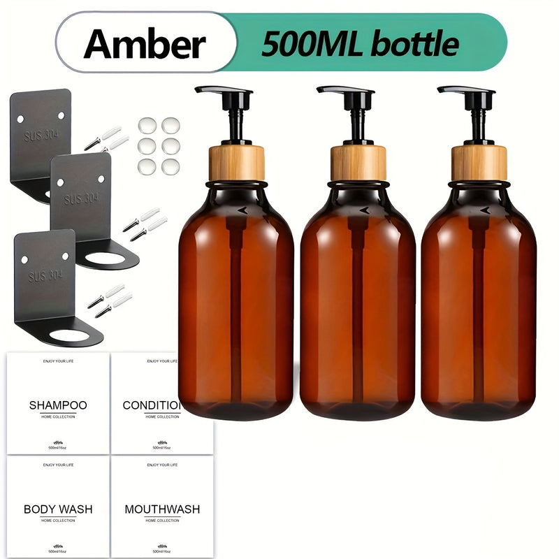 Juego de 3 dispensadores para baño, para champú y gel de ducha, con etiquetas impermeables y soporte, dispensador de jabón recargable, decoración para el hogar
