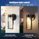 2 piezas de luces solares al aire libre LED con luz blanca/caliente, luces solares de pared, luces solares de pared impermeables para jardín, patio, patio, baranda (paquetes de 2 negros)