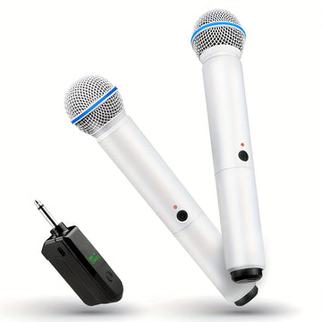 Micrófono blanco de Navidad Heikuding - Diseño blanco puro/pintado, inalámbrico 2.4GHz, USB y batería de litio recargable, clip y soporte, conector de 6,35 mm, compacto para decoración navideña y de vacaciones, decoración navideña, ideal para Navidad.
