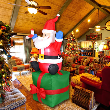 Caja de regalo inflable de Santa Claus, 182.88 cm, iluminación, enchufe americano, ideal para bodas/centros comerciales/patios/fiestas al aire libre, figura inflable navideña