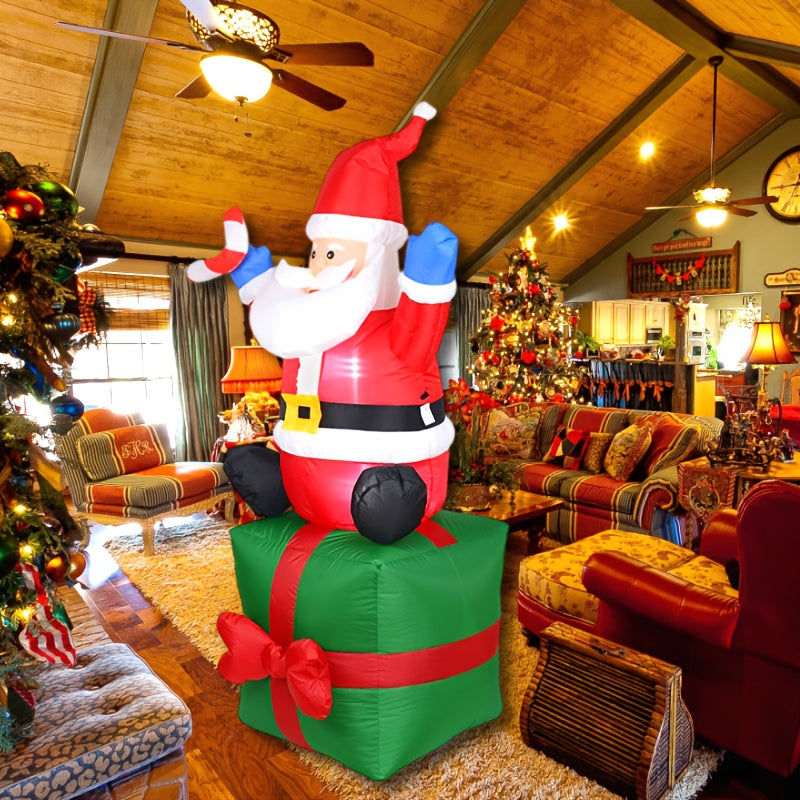 Caja de regalo inflable de Santa Claus, 182.88 cm, iluminación, enchufe americano, ideal para bodas/centros comerciales/patios/fiestas al aire libre, figura inflable navideña