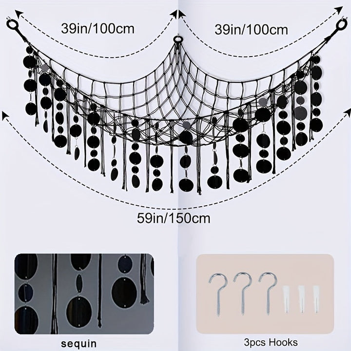 Estante de almacenamiento de juguetes de red para hamaca de animal de peluche con luces LED, almacenamiento de animales de peluche para decoración de habitación de niñas, dormitorio, guardería, sala de juegos colgante de pared con secuín, negro