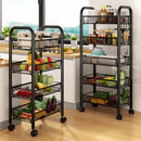 Carrito Multifuncional de Malla con Ruedas, 3-4 Capas Opcionales, Carrito de Almacenamiento de Cocina Metálico, con 3-4 Cestas Metálicas, Ruedas Bloqueables, Apto para Hogar, Oficina, Cocina Negro