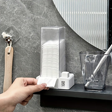 Organizador de almohadillas para eliminar maquillaje RYELEA 5x6cm, caja de almacenamiento de almohadillas con accionador, dispensador - Organizador de baño impermeable para tocador y encimera