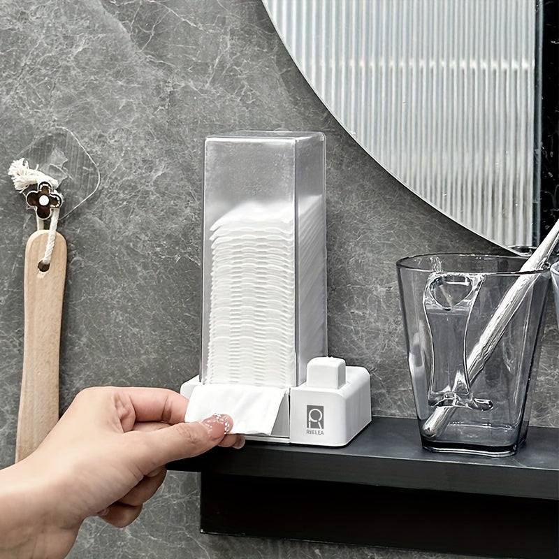 Organizador de almohadillas para eliminar maquillaje RYELEA 5x6cm, caja de almacenamiento de almohadillas con accionador, dispensador - Organizador de baño impermeable para tocador y encimera