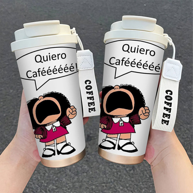1pc Taza de Café y Vaso de Acero Inoxidable de 18oz, Antiderrames, Idea de Regalo, Diseño de Personaje de Dibujos Animados