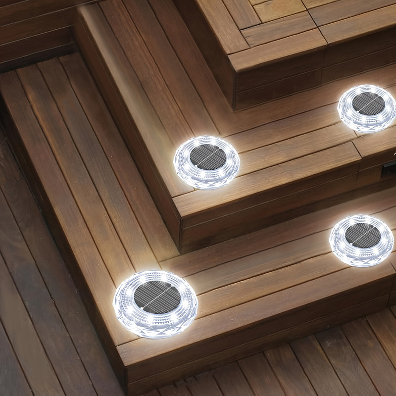 8/12 piezas de lámpara de suelo de cristal solar, iluminación de senderos solares al aire libre, montaje semienterrado, eficiencia energética, control de sensor de luz, sombra de plástico, batería de níquel, carga solar, solución de iluminación al aire l