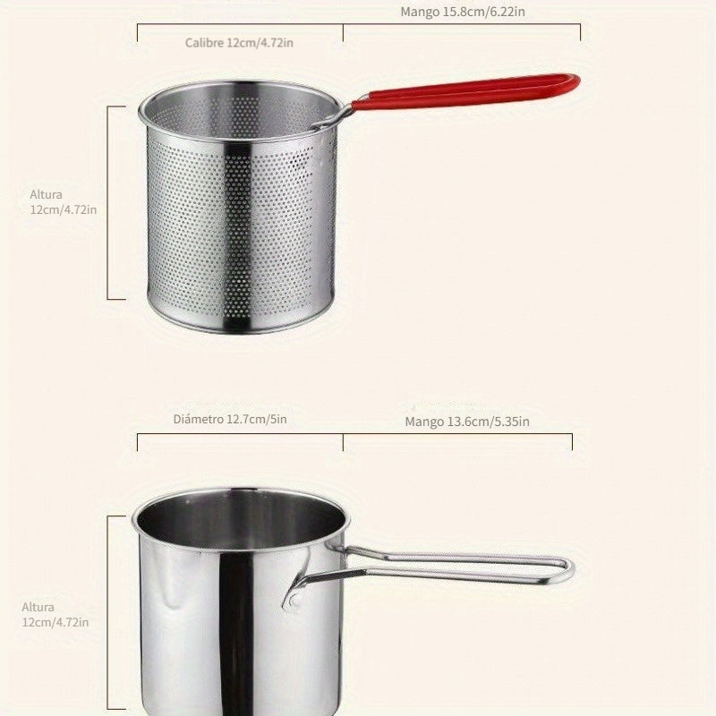 Freidora de 1.2L de acero inoxidable con colador - Eficiente en energía, freidora multifuncional mini para uso en interiores y exteriores, ideal para camping, equipo de cocina de camping | Gadget de cocina moderna | Utensilio de cocina duradero, equipo d