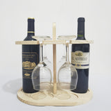 Elegante estante de vino de madera con copas de vino integradas - Diseño de madera natural pulido, almacenamiento ahorrador de espacio para botellas y copas, perfecto para uso en casa o en restaurantes, decoración de vino.