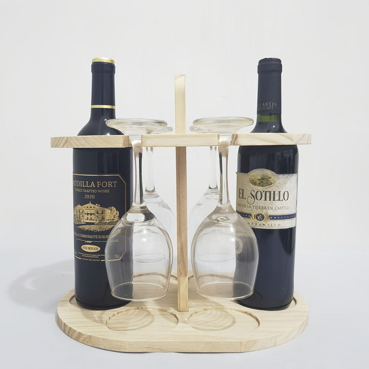 Elegante estante de vino de madera con copas de vino integradas - Diseño de madera natural pulido, almacenamiento ahorrador de espacio para botellas y copas, perfecto para uso en casa o en restaurantes, decoración de vino.
