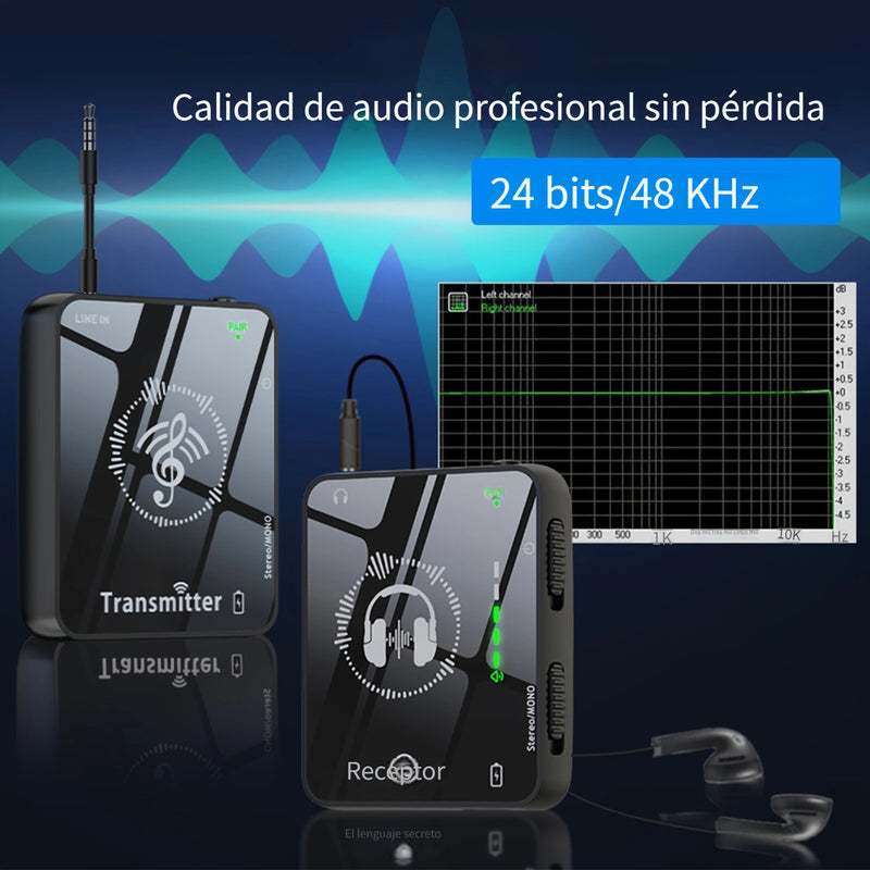 Sistema de monitores inalámbricos intraurales, 2.4 GHz, audio profesional sin pérdidas, 4 canales, 5 niveles de volumen, emparejamiento automático