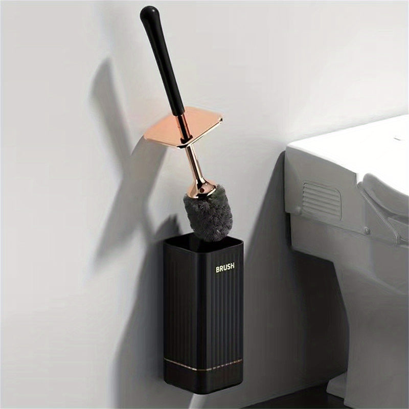 1 Unidad, Cepillo De Baño Montado En La Pared, Con Soporte, Cepillo De Baño De Mango Largo Para El Hogar, Con Base, Cepillo De Limpieza De Inodoro Sin Rincones Muertos, Accesorios De Baño, Herramientas De Baño