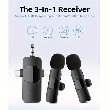 Microfono Lavalier sin varillas de Transmisión Continua Sanhe Compatible con iPhone y Teléfonos Inteligentes Tipo-C 3.5, Micrófono Profesional Mini para Solapa, Adecuado para Grabación de Video en iPad