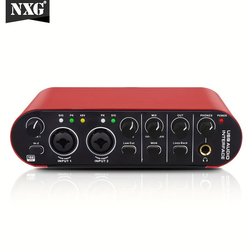 Interfaz de audio USB NXG de 24 bits/192 kHz, potencia fantasma, plug-and-play para grabación en computadora, podcasting y transmisión, sin ruido, para creadores de contenido, músicos, compatible con laptops, alimentado por USB, tensión máxima de 36 V