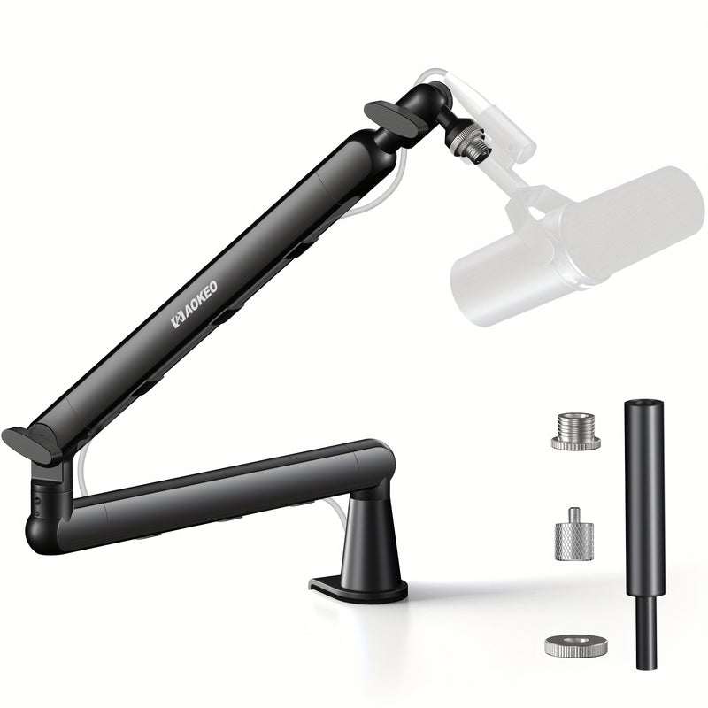 Soporte de Micrófono Ajustable para Escritorio Aokeo AK-55 con Almacenamiento de Cables - Construcción en Aleación Resistente, Negro, Compatible con Blue Yeti, Snowball iCE, HyperX QuadCast, SoloCast, Elgato Wave y Accesorios de Estudio | Base Profesiona