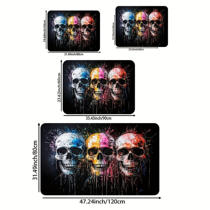 Alfombra de Entrada de Diseño de Cráneo Artístico - Lavable en Máquina, Rectangular, de Poliéster con Revestimiento de PVC, Alfombra Antideslizante para Entrada, Sala de Estar, Dormitorio, Cocina - Alfombra Decorativa de Suelo Hecha a Máquina