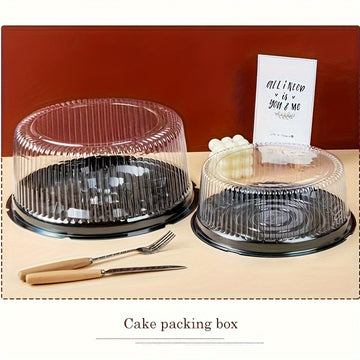 5 bandejas redondas de plástico con tapa transparente apilables para comida, entrega a domicilio y picnic (incluye 5 cajas para pastel + juego de cubiertos)