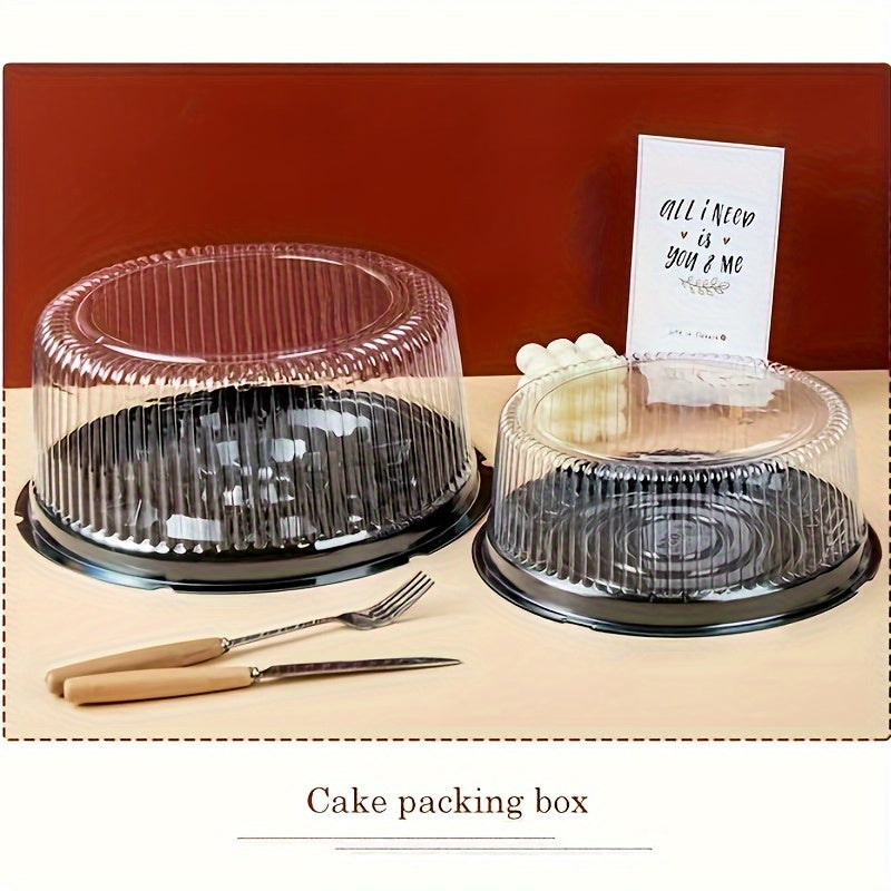5 bandejas redondas de plástico con tapa transparente apilables para comida, entrega a domicilio y picnic (incluye 5 cajas para pastel + juego de cubiertos)