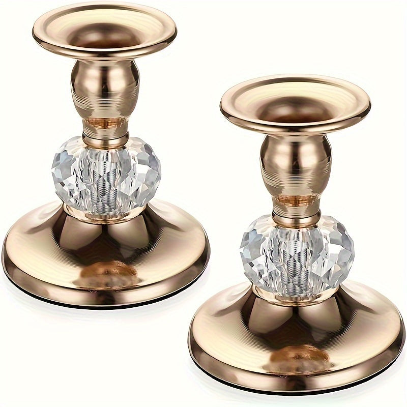 2pcs Elegantes Portavelas Europeos, Dorado Rosa con Acentos de Cristal - Decoración Romántica de Mesa para Bodas y Cenas, Ideal para Halloween/Navidad/Día de Acción de Gracias, Decoración del Hogar y Habitación, Decoraciones para el Hogar