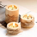 Juego de 3 Portavelas de Madera Pulida Hechos a Mano - Velas de Madera Rústica para Decoración de Fiestas y Cenas a la Luz de Velas en Casa