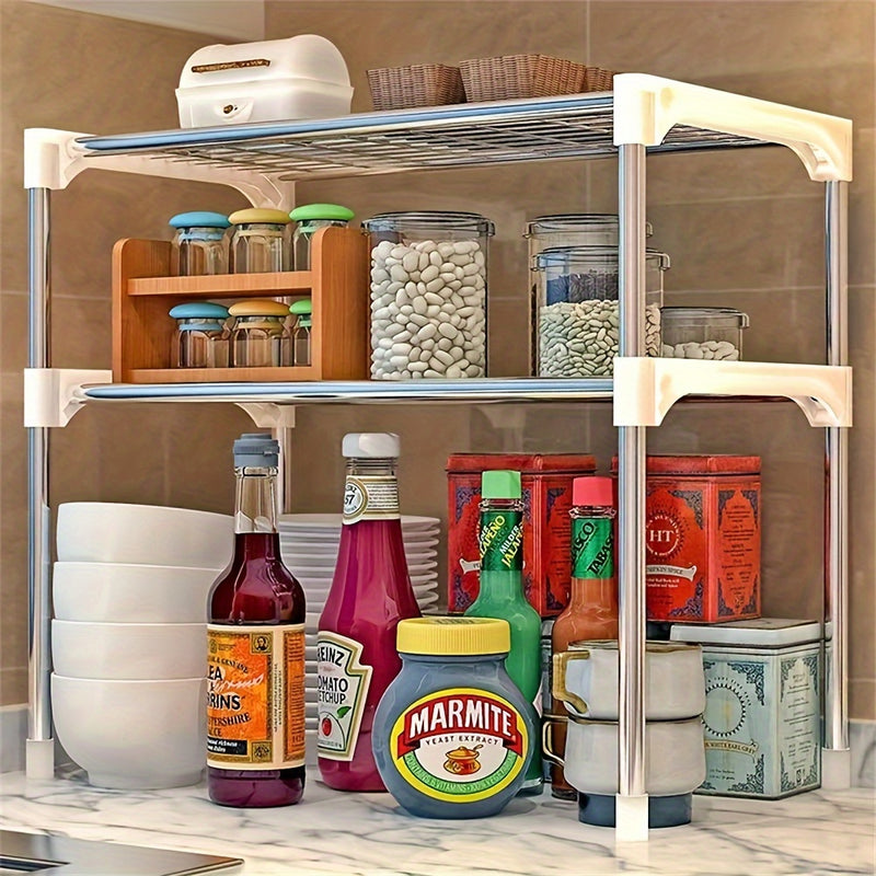 1 soporte expandible para microondas con estante de almacenamiento - Organizador de cocina resistente en plástico para horno, palillos, tabla de cortar y herramientas - No requiere electricidad ni baterías