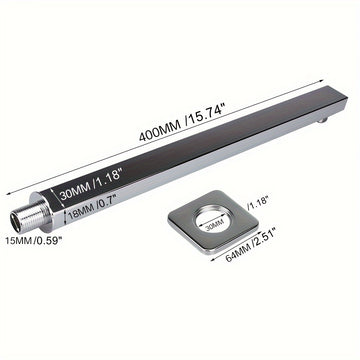 1PC Cabeza de ducha de lluvia cuadrada de acero inoxidable de 39,98 cm con brazo mural - No se necesita electricidad, Accesorio de ducha de baño durable, Plata