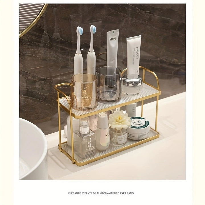 Organizador de Baño de Doble Capa - Estante de Almacenamiento de Cosméticos de Hierro y Acrílico a Prueba de Óxido para Tocador, Soporte Multifuncional para Gel de Ducha, Decoración y Accesorios de Baño