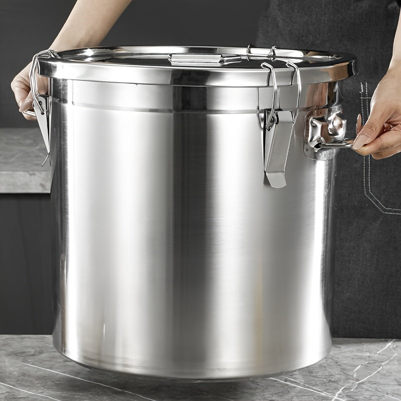 Contenedor de acero inoxidable para alimentos LEOZ de 10.89 kg y 19.96 kg, con marcas de medición y tapa abatible - Libre de BPA, multiusos para granos, arroz, alimento para mascotas, ideal para organizar la despensa de cocina