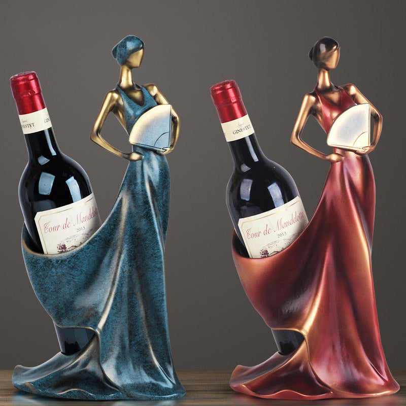 Soporte para vinos decorativo de resina azul y rojo antiguo, accesorio para sala, estudio o cocina, adorno artesanal para bailarines