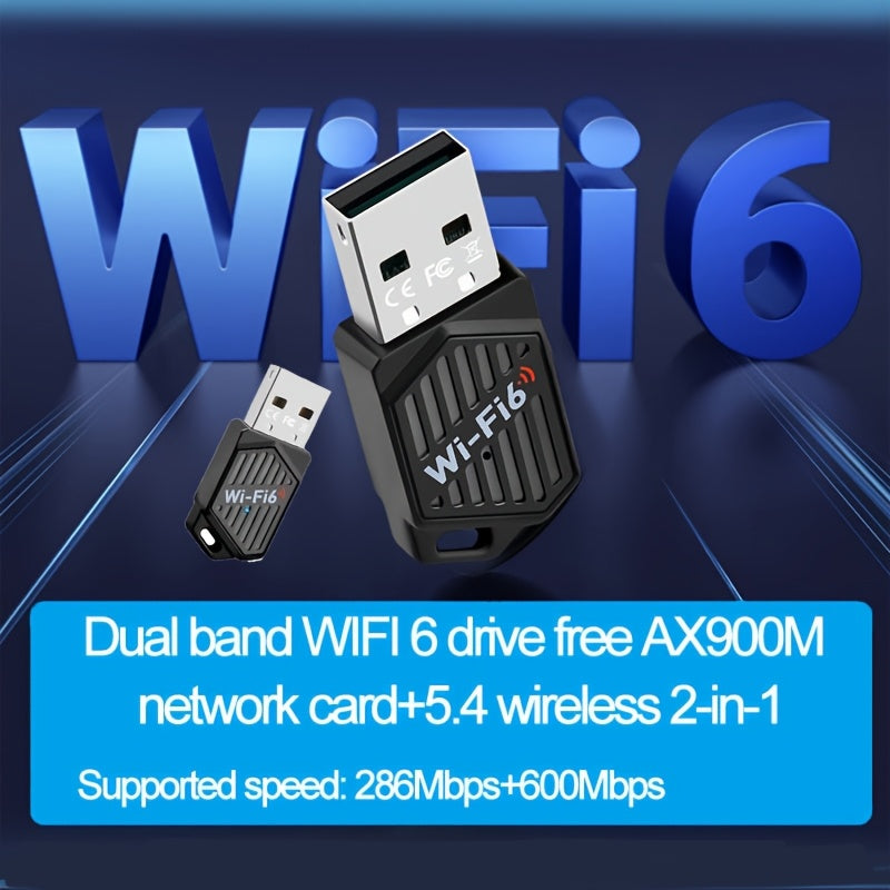 Adaptador de Red Inalámbrica AX900 WiFi 6 - Banda Dual 2.4/5GHz, Velocidades Rápidas de 900Mbps, Plug & Play, Sin Necesidad de Controladores, Compatible con Windows 7/8/10/11, Actualización USB-Powered WiFi 6 para PC, Portátiles, Smartphones y Tabletas -