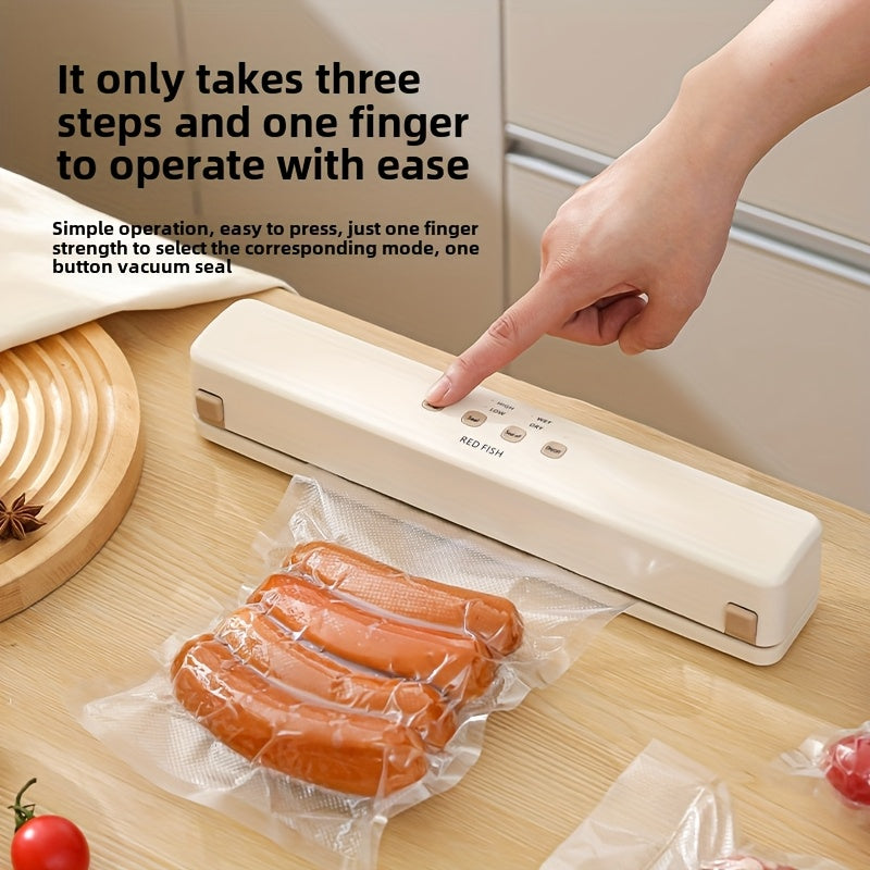 Kit de sellador de vacío inalámbrico portátil con carga USB, que incluye una función de sellado de bolsas de aperitivos, ideal para conservar alimentos, aperitivos, carnes, frutas y verduras. Diseñado para ahorrar espacio.