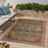 Alfombra de Exterior Seven Deer Lavable a Máquina - Poliéster Ultra Suave, Diseño Geométrico y Cuadros, Base Antideslizante, Color Marrón Rojizo, Tamaño Grande hasta 2.16m² para Camping, Jardín o Patio de RV