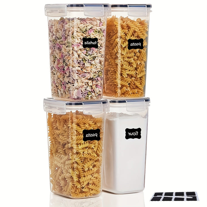 Juego de 4 Recipientes Herméticos para Almacenamiento de Comida de Cocina de 2.0L Libres de BPA para Azúcar y Alimentos Secos - Aptos para Lavavajillas - Incluye Etiquetas y Marcador - Mantiene la Comida Fresca y Seca