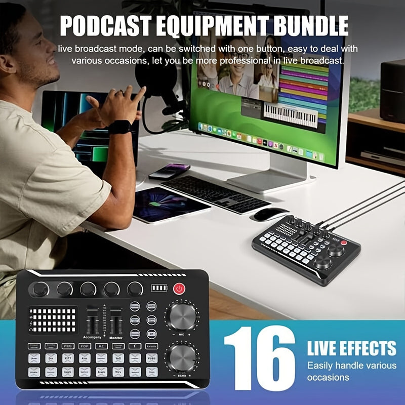 Kit de equipo de podcast, micrófono de condensador BM800 con cable y soporte, mezclador de sonido en vivo profesional F998 para grabar voces/voces en vivo/podcast/juegos en el estudio.