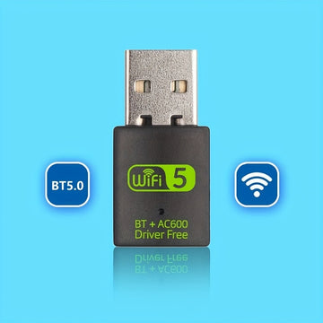 Adaptador BT5.0+WiFi 600m, Adaptador sin varillas/WiFi, Tarjeta WiFi Dual-Band de 600m, Combinación WiFi + Inalámbrica, Conexión Simultánea Rápida para Ratón, Teclado y Auriculares – Sin Interferencias ni Conflictos, Plug & Play, Sin Controladores Necesa