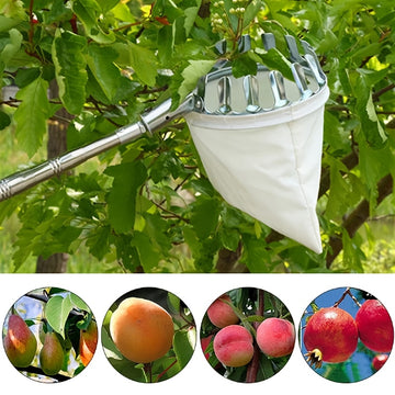 Varita de recolección de frutas con mango telescópico - Metal y tela, no necesita electricidad, perfecta para alcanzar ramas altas, herramienta de recolección de frutas | Varita con mango telescópico | Mango metálico duradero, recolección de frutas