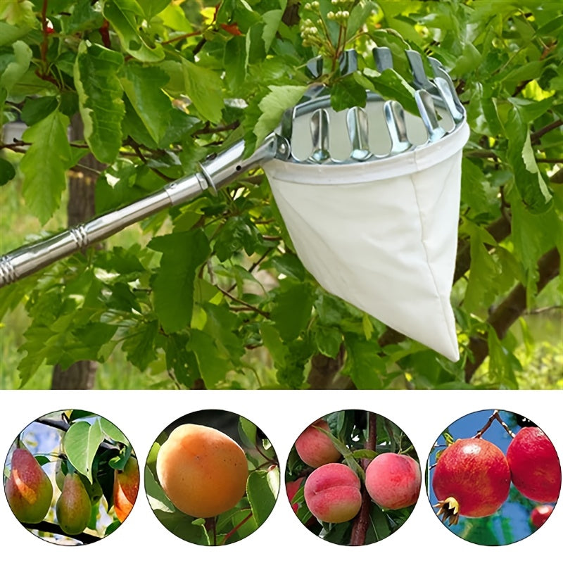 Varita de recolección de frutas con mango telescópico - Metal y tela, no necesita electricidad, perfecta para alcanzar ramas altas, herramienta de recolección de frutas | Varita con mango telescópico | Mango metálico duradero, recolección de frutas