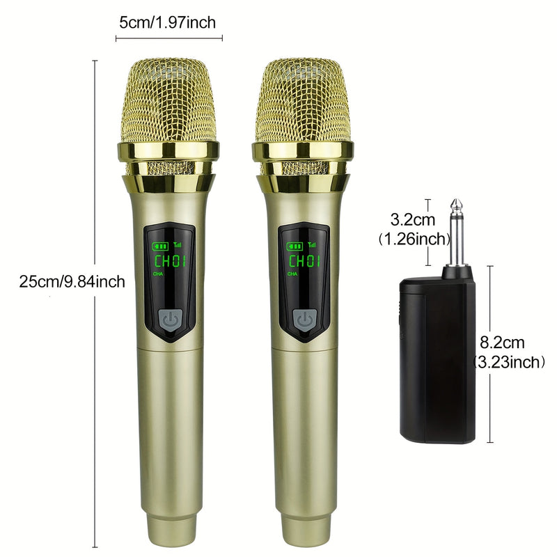 Conjunto de Micrófono sin varillas Dual con Receptor Recargable y Salida 1/4", Plug and Play para Karaoke y Canto