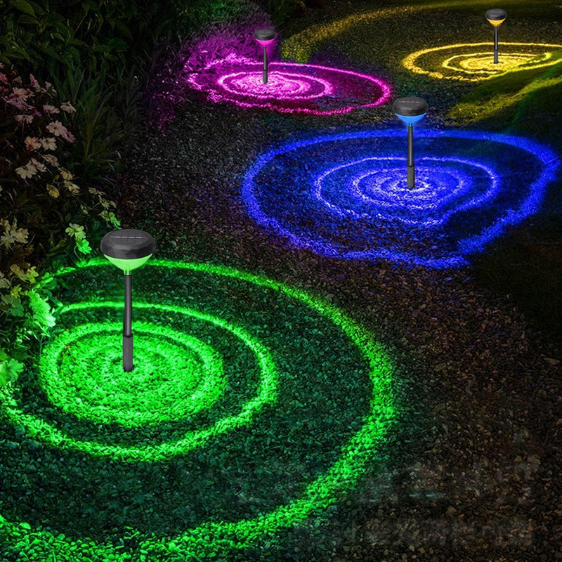 2 luces solares para exteriores, 2 modos LED cálido blanco y RGB, luces solares para senderos, luz de jardín solar para senderos de patio, decoración de fiesta de bodas