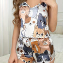 Conjunto de Shorts de Overoles Café de Gato Lindo de Seda