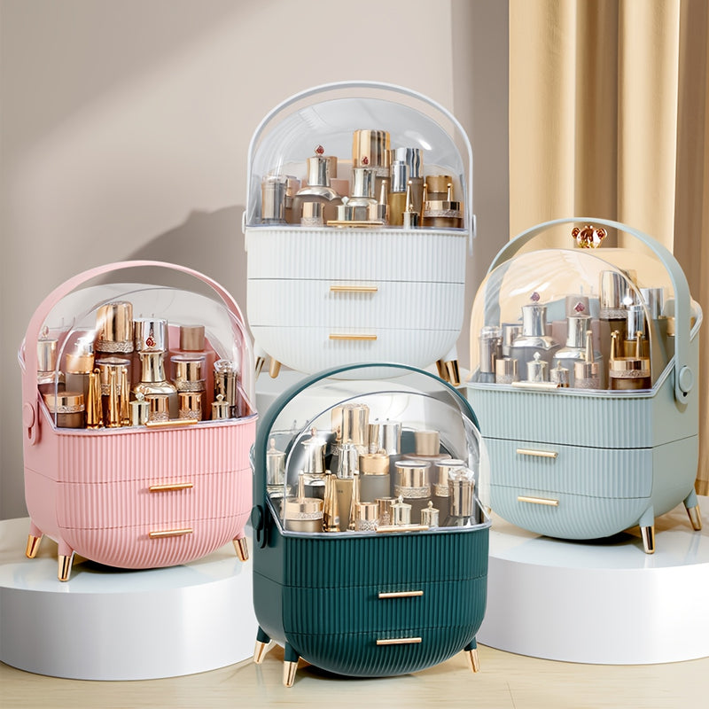 Organizador de Maquillaje Transparente Portátil con Cajón - Caja de Almacenamiento de Cosméticos a Prueba de Polvo para Cuidado de la Piel, Lápiz Labial y Mascarillas - Ideal para el Mostrador del Baño
