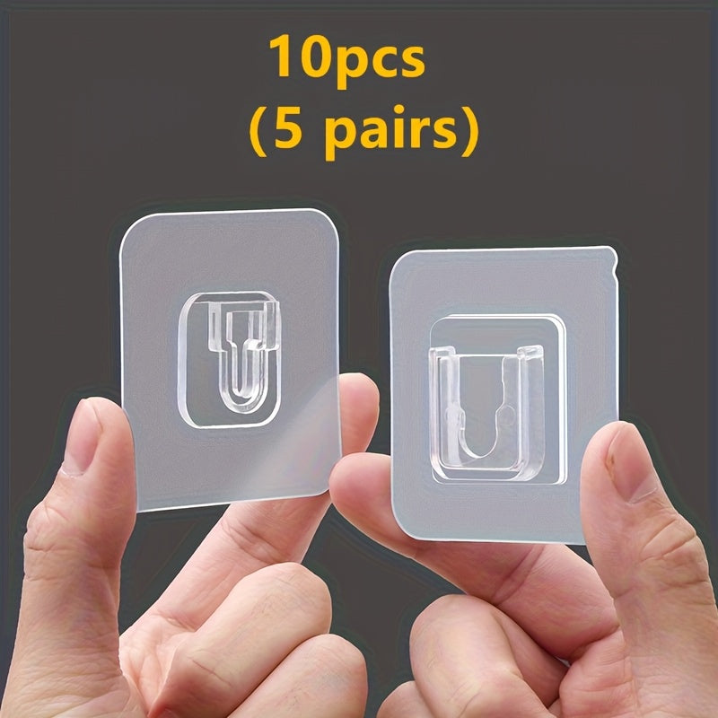 10pcs Ganchos Adhesivos de Plástico Transparente con Diseño Entrelazado - Estilo Tradicional para Montaje en Pared para Baño, Puerta y Organización de Tomacorrientes - Duraderos, Fáciles de Instalar y Versátiles