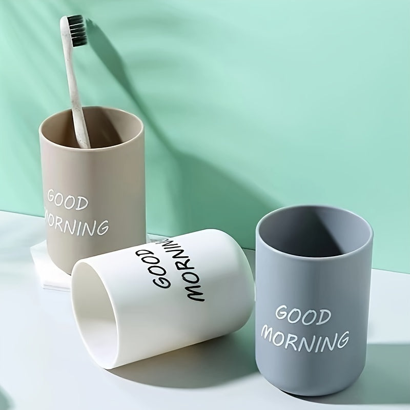 Vasos para cepillos de dientes Good Morning, de plástico simplista para enjuagar, beber, soporte para cepillos de dientes de pareja, vasos para lavarse en casa