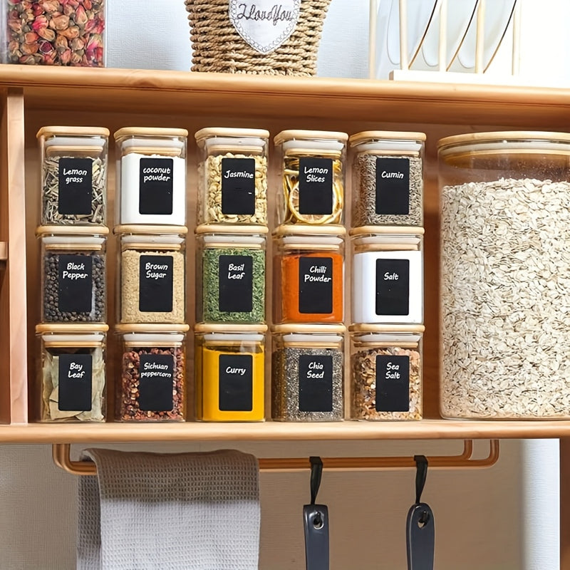 Juego de 12 frascos de vidrio cuadrados con tapas de bambú, reutilizables, contenedores multiusos para té, café, harina, azúcar, dulces, galletas y especias