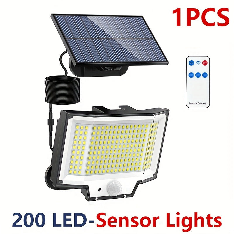 1pc/2pcs Luz de Punto Solar Externa con Panel Separado, 200 LED Super Brillante, Sensor de Movimiento, Luz de Pared de Jardín con Energía Solar, 3 Modos de Funcionamiento, Iluminación de Anochecer a Amanecer para Jardín, Patio, Patio Trasero. Farola, Lám