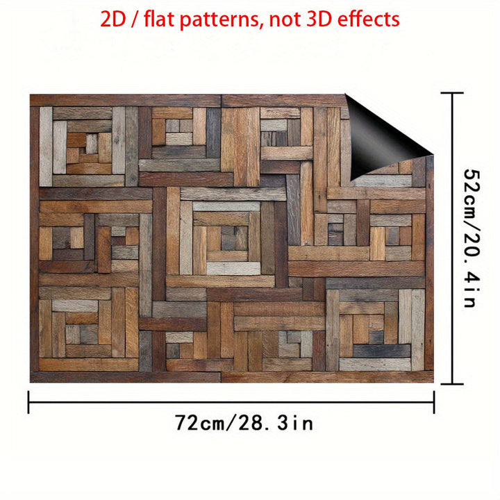 Un solo pieza, 2D plano "Textura de madera geométrica" hecha de goma, diseñada para ser resistente al calor y las rayas, con una superficie antideslizante, ideal para proteger cualquier cocina, lavadora, secadora y encimera de vidrio.