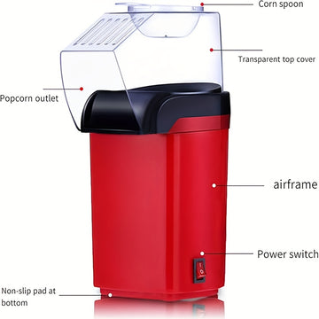 SENBOWE Mini Fabricante de Palomitas Eléctricas - Automático Completo, Acero Inoxidable, Rojo y Negro, No Requiere Batería, Conector de 120V EE. UU., Perfecto para Uso Doméstico, Máquina de Fabricación de Palomitas | Construcción de Acero Inoxidable | Di
